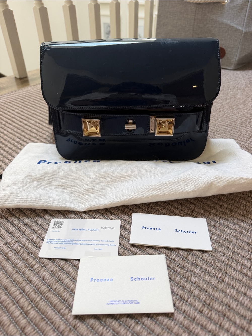 Proenza Schouler Patent Leather Crossbody in Navy Blue with Gold Hardware